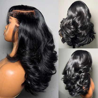 🎅🎄Layered Cut Glueless Loose Body Wave 6×5 HD Lace Wig Pre-Everything Human Hair Wigs