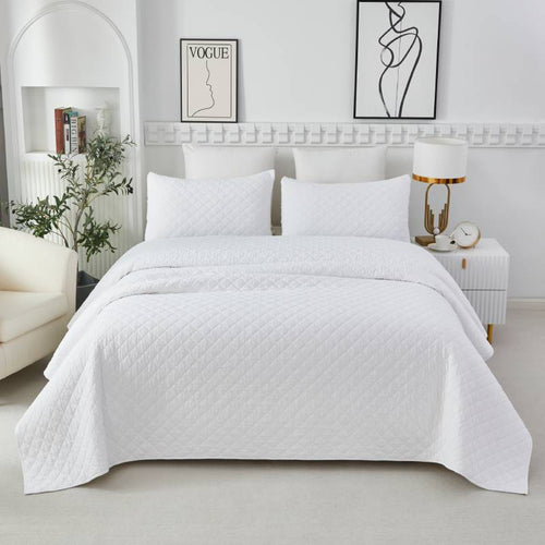 Quilt Bedding Set-White Botanical Flower