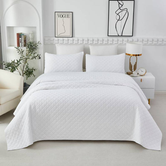 Quilt Bedding Set-White Botanical Flower