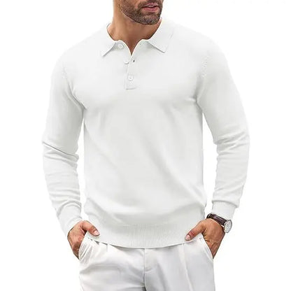 Men's Long Sleeve Knit Polo - Casual Button Down Golf Shirts for Men Formal Quarter