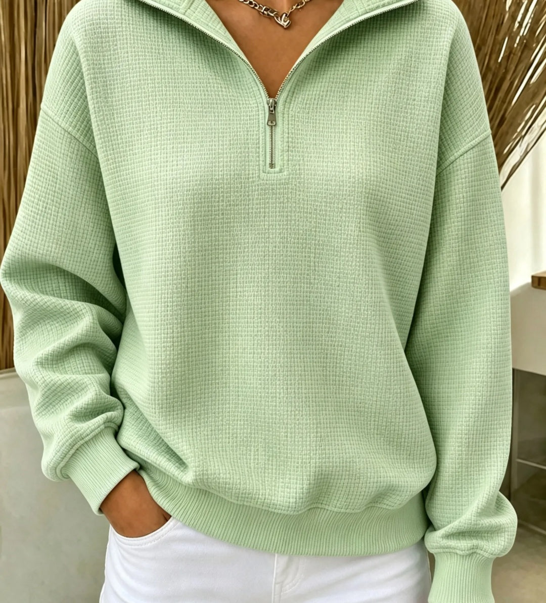 CLEARANCE SALE🔥Women's Waffle Knit Quarter-Zip Sweatshirt