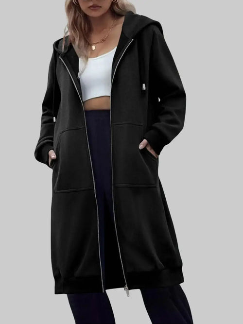 Women's Zip Up Fleece Hoodie Tunic Jacket