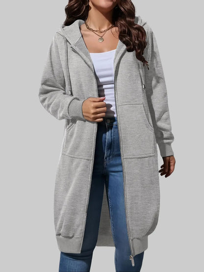 Women's Zip Up Fleece Hoodie Tunic Jacket