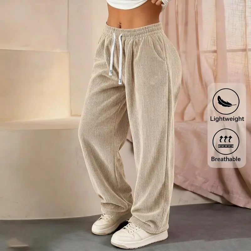 Best-seller 🏆 Pantalon en velours côtelé uni pour femme à coupe droite