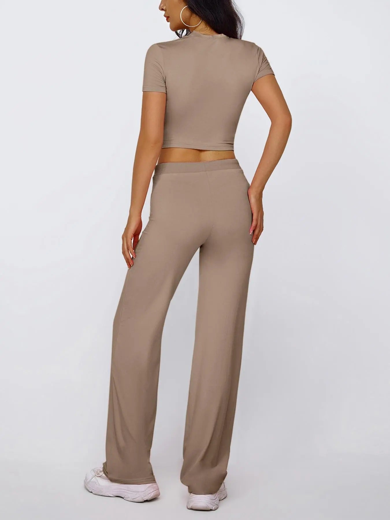 Women's Solid Modal Loungewear Two-Piece Pajama Set, Casual Comfy Soft Round Neck Short Sleeve Tee & Drawstring Pants Set, Ladies Sleepwear for Spring & Fall