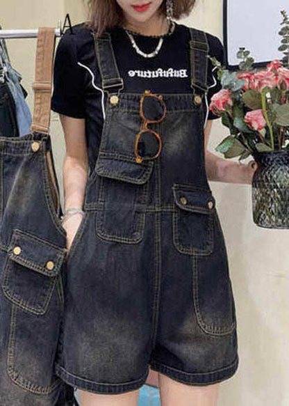 Women Pockets Patchwork Loose Denim Jumpsuits Summer