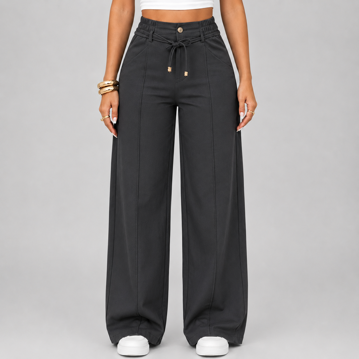 💥Last Day Promotion💥New Summer Drawstring High Waist Wide Leg Pants