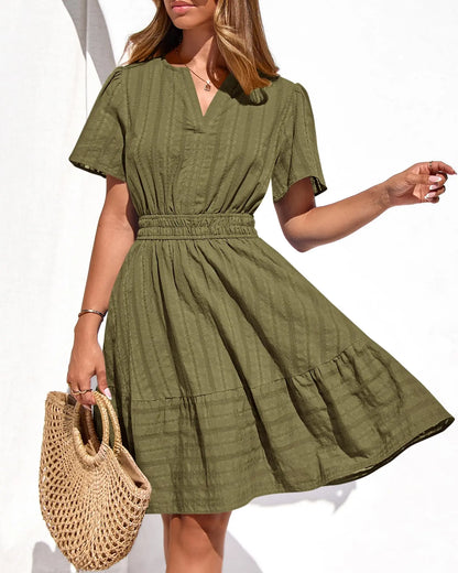 🔥Women's V-Neck Elastic Waist Mini Dress with Pockets💝