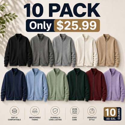 Men's Simple Casual Ribbed Stand Collar Zipper  Long Sleeved Jacket