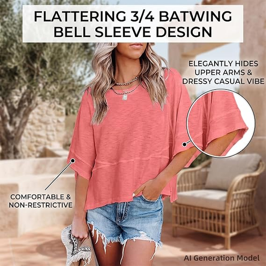 ✨Flared‑Sleeve Solid Tee |Soft Comfort for Daily Wear