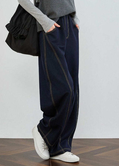 Elegant Blue Pockets Patchwork Denim Pants Spring