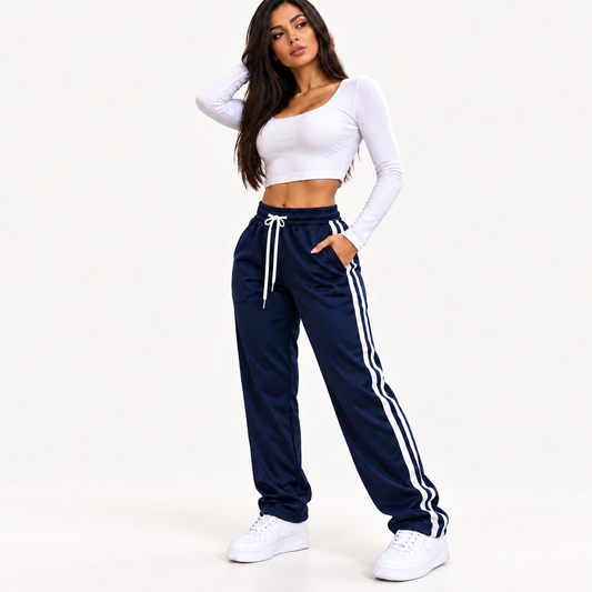 Damen Trackpants mit Doppelstreifen – Lockerer Schnitt & Kordelzug