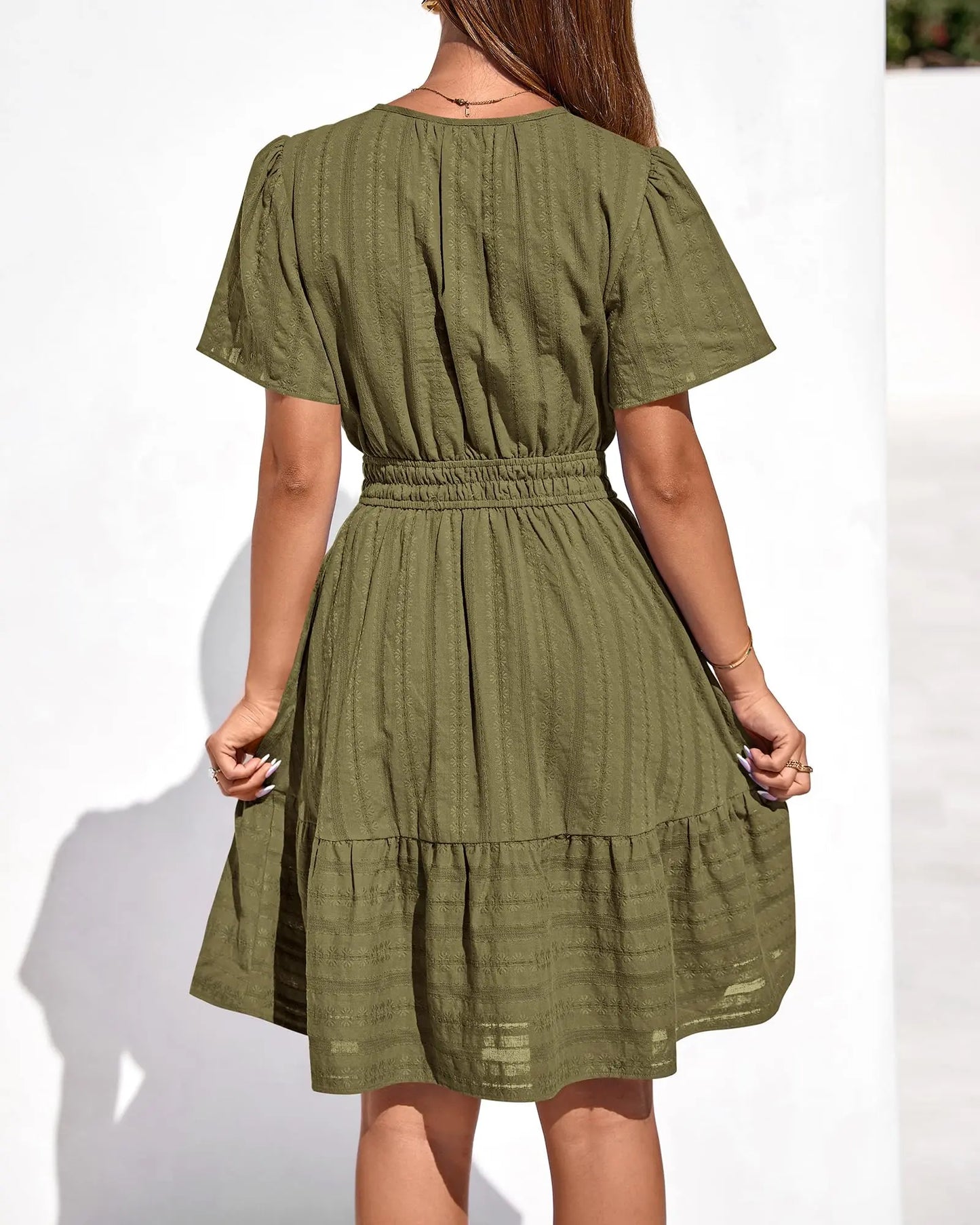 🔥Women's V-Neck Elastic Waist Mini Dress with Pockets💝