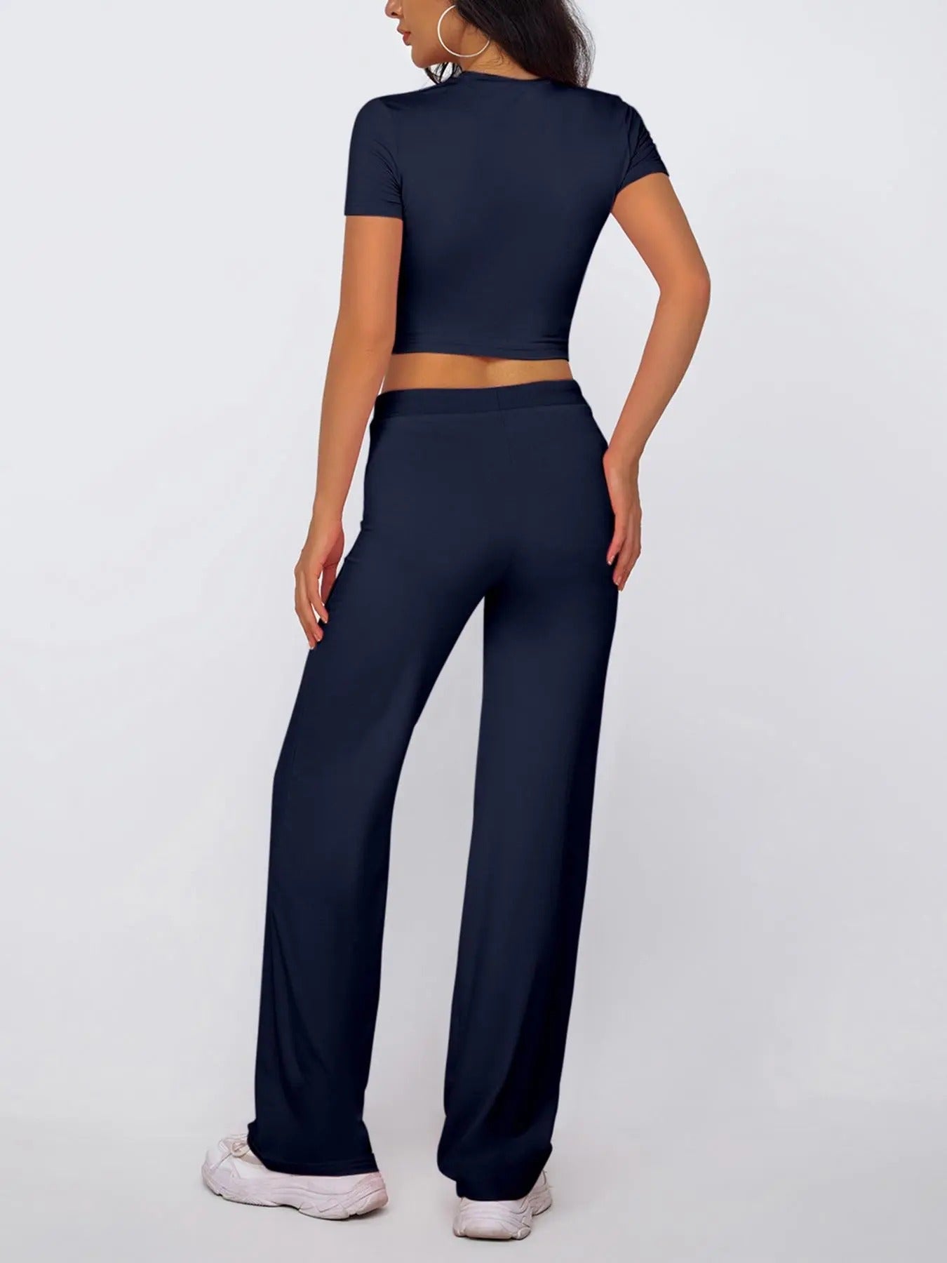 Women's Solid Modal Loungewear Two-Piece Pajama Set, Casual Comfy Soft Round Neck Short Sleeve Tee & Drawstring Pants Set, Ladies Sleepwear for Spring & Fall