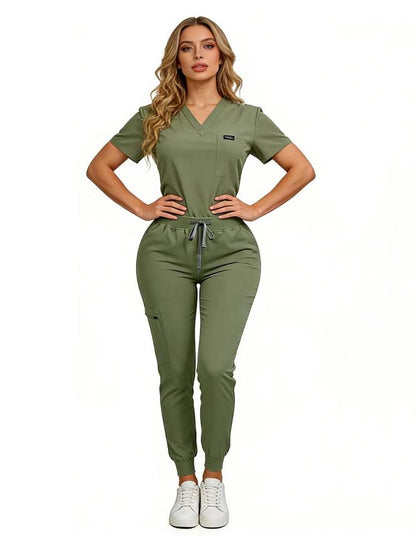 Women's Daily Wear Two-Piece Outfit, Anti-Pilling Lightweight Breathable Multi-Pocket Top & Side Pocket Jogger Pants