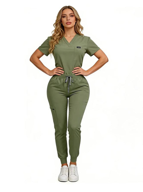 Women's Daily Wear Two-Piece Outfit, Anti-Pilling Lightweight Breathable Multi-Pocket Top & Side Pocket Jogger Pants