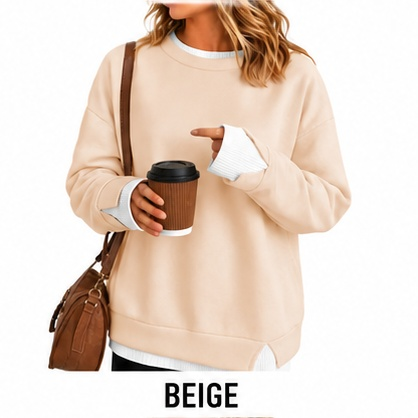 【LAST DAY SALE】Women's Layered Oversized Crew Neck Sweatshirt