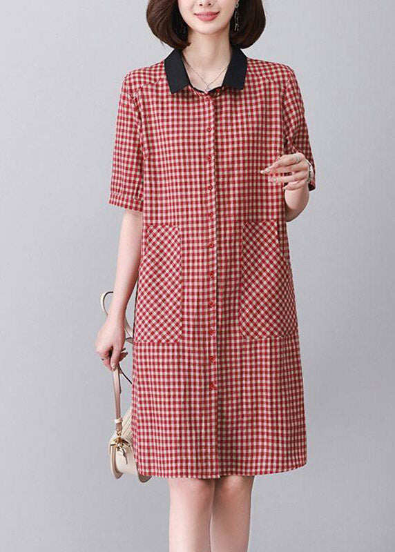 Boutique Red Peter Pan Collar Plaid Mid Dress Summer