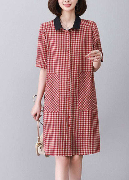 Boutique Red Peter Pan Collar Plaid Mid Dress Summer