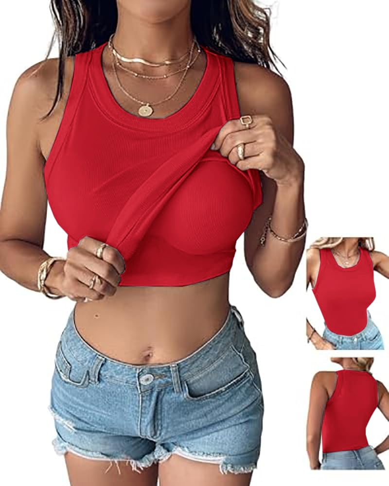 Women Everyday Basic Ribbed Built-in Bra Tank