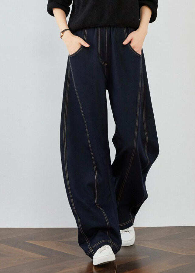 Elegant Blue Pockets Patchwork Denim Pants Spring