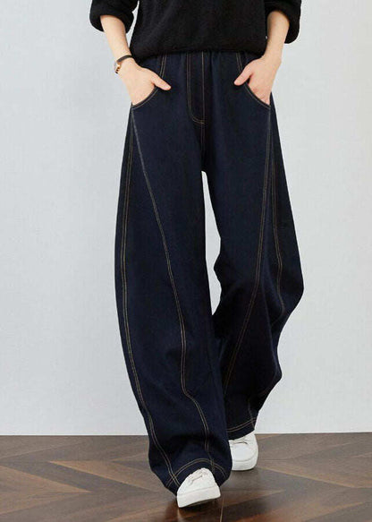 Elegant Blue Pockets Patchwork Denim Pants Spring