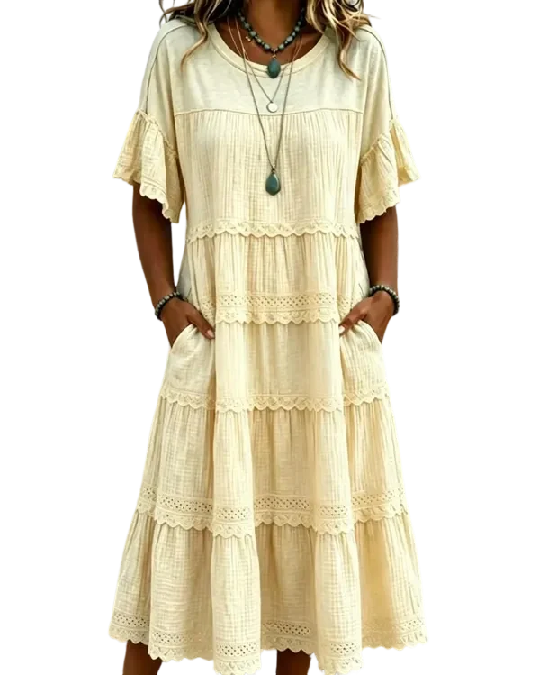 🔥Cool & breathable fabric🍃Women's Vintage Patchwork Lace Dress.