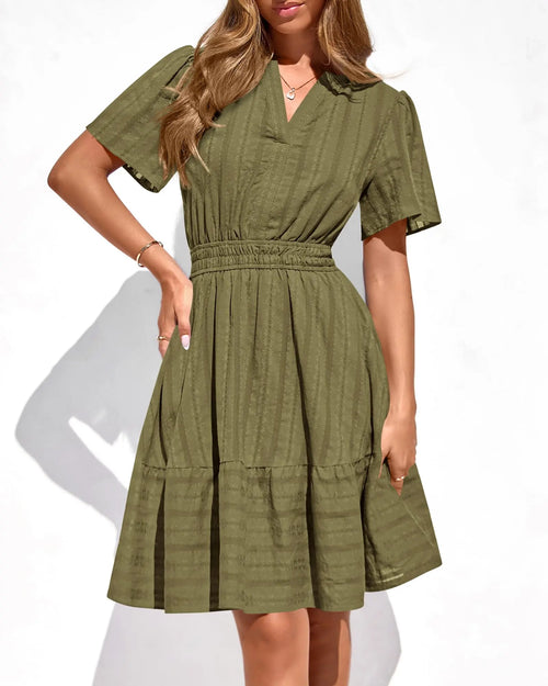 🔥Women's V-Neck Elastic Waist Mini Dress with Pockets💝