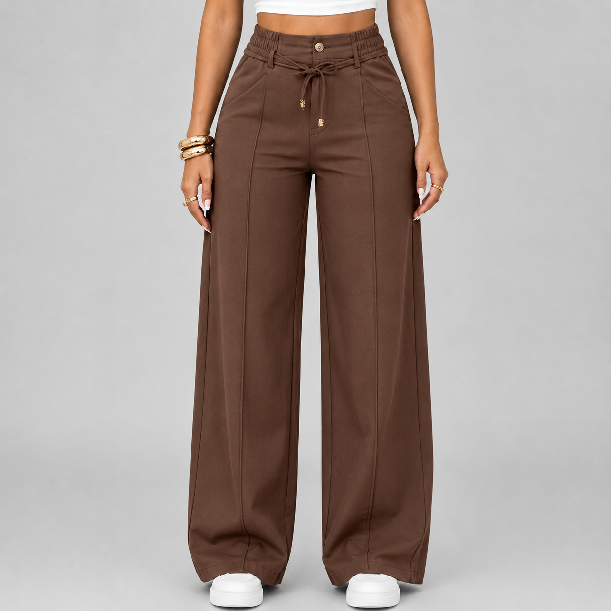 💥Last Day Promotion💥New Summer Drawstring High Waist Wide Leg Pants