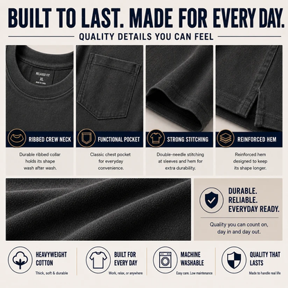 Men's Heavyweight Cotton Pocket T-Shirt – Relaxed Fit Everyday Casual Tee