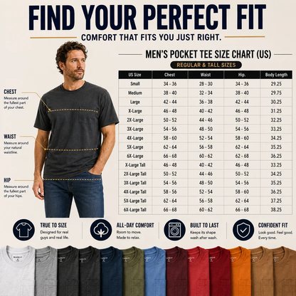 Men's Heavyweight Cotton Pocket T-Shirt – Relaxed Fit Everyday Casual Tee