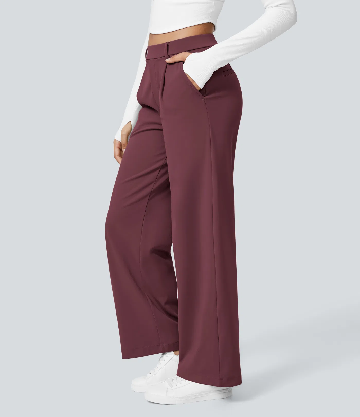 High Waisted Side Pocket Straight Leg Work Pants