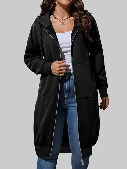 Women's Zip Up Fleece Hoodie Tunic Jacket