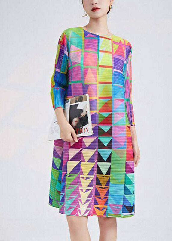 Organic Rainbow O-Neck Print Long Dress Three Quarter Sleeve