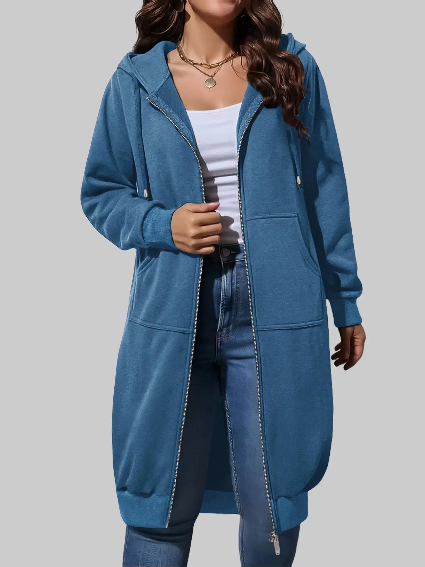 Women's Zip Up Fleece Hoodie Tunic Jacket