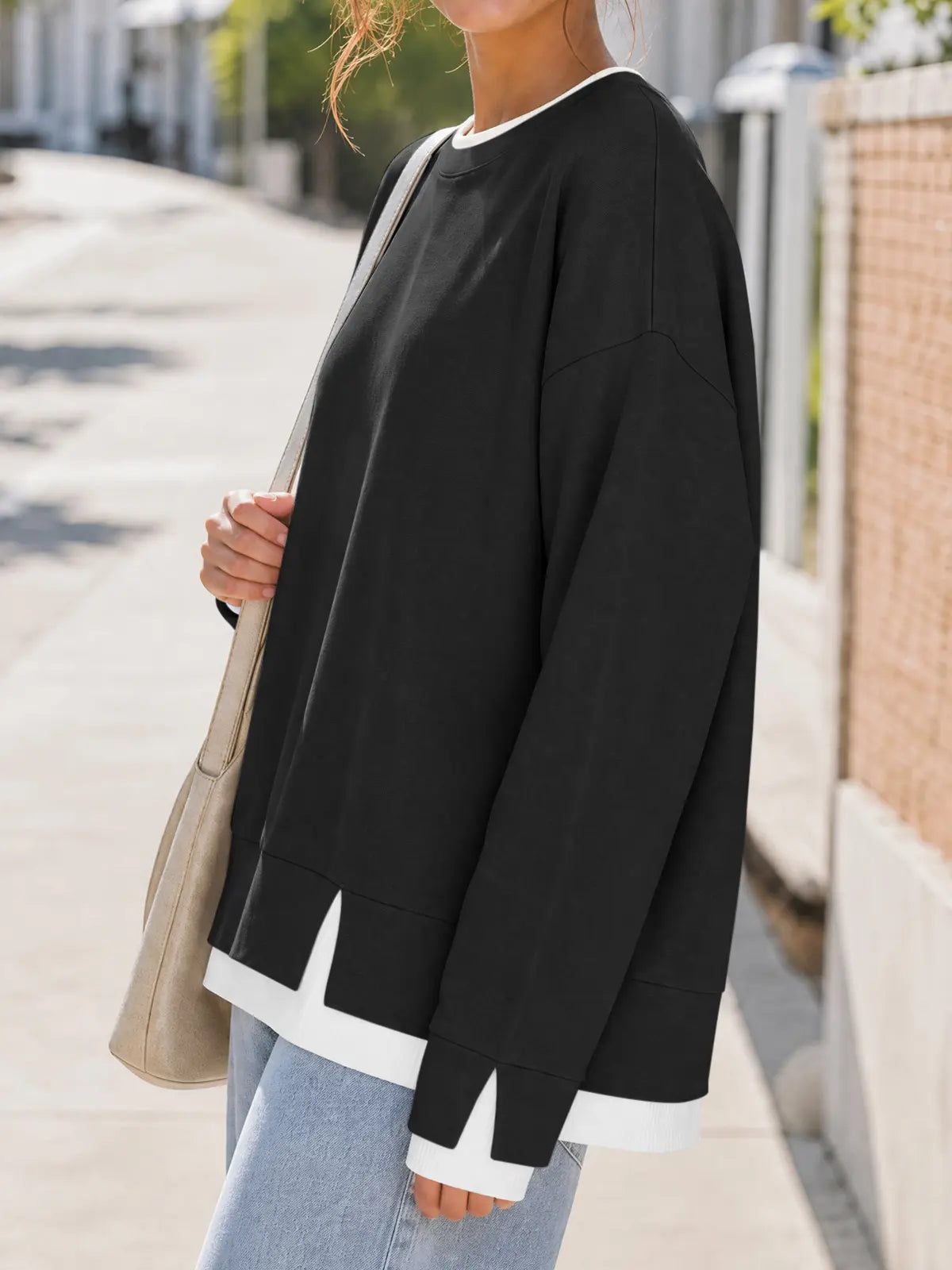 【LAST DAY SALE】Women's Layered Oversized Crew Neck Sweatshirt