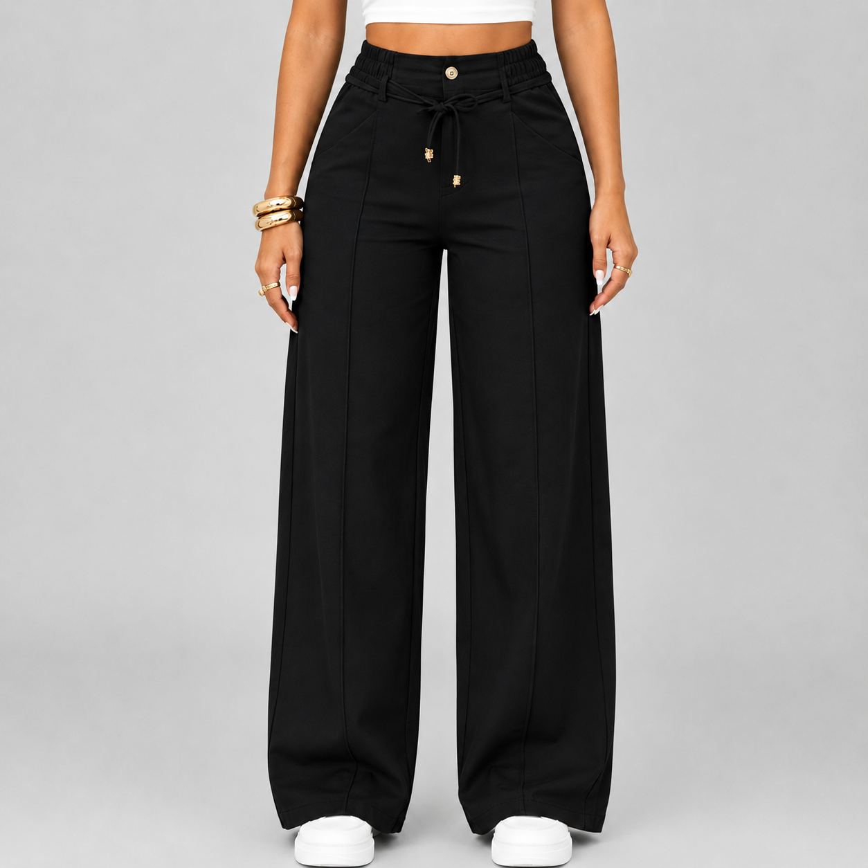💥Last Day Promotion💥New Summer Drawstring High Waist Wide Leg Pants