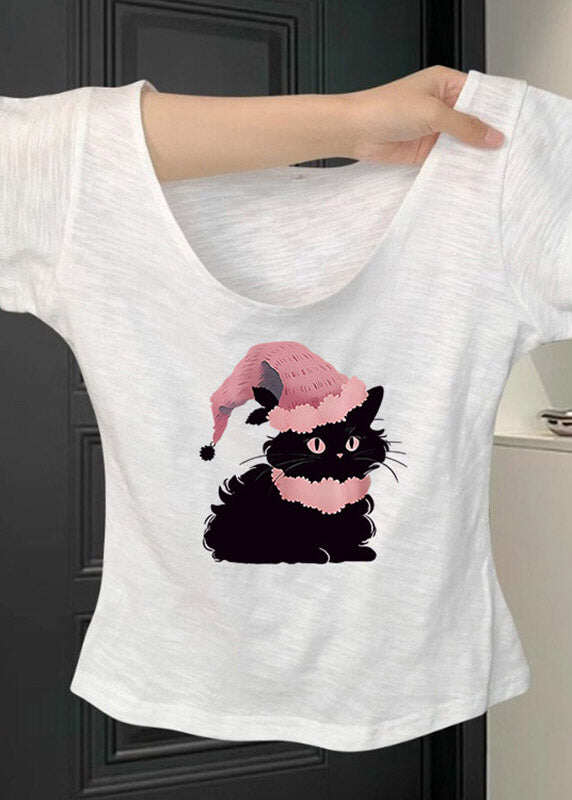 Chic Pink U Neck Animal Print T Shirt Short Sleeve
