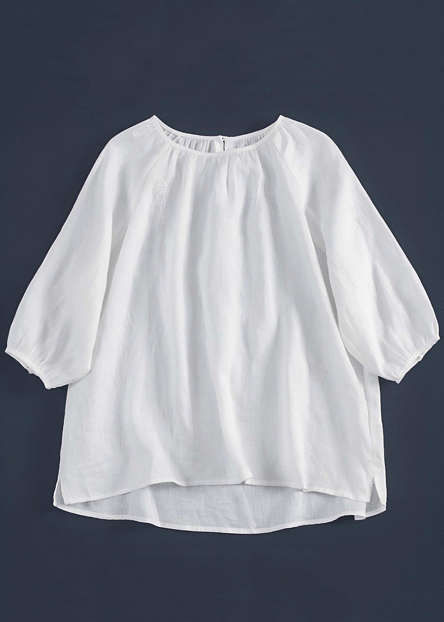 Simple Yellow Embroidered Low High Design T Shirt Three Quarter Sleeve