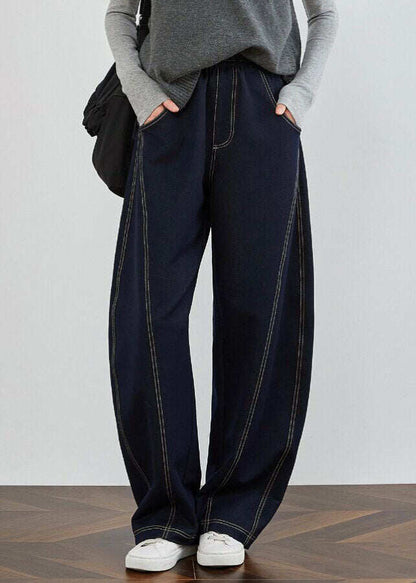 Elegant Blue Pockets Patchwork Denim Pants Spring