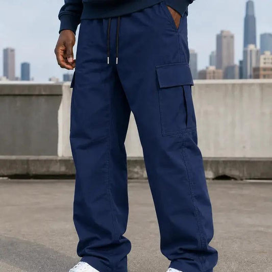 Men's cargo pants, solid-color casual loose-fit cargo trousers.
