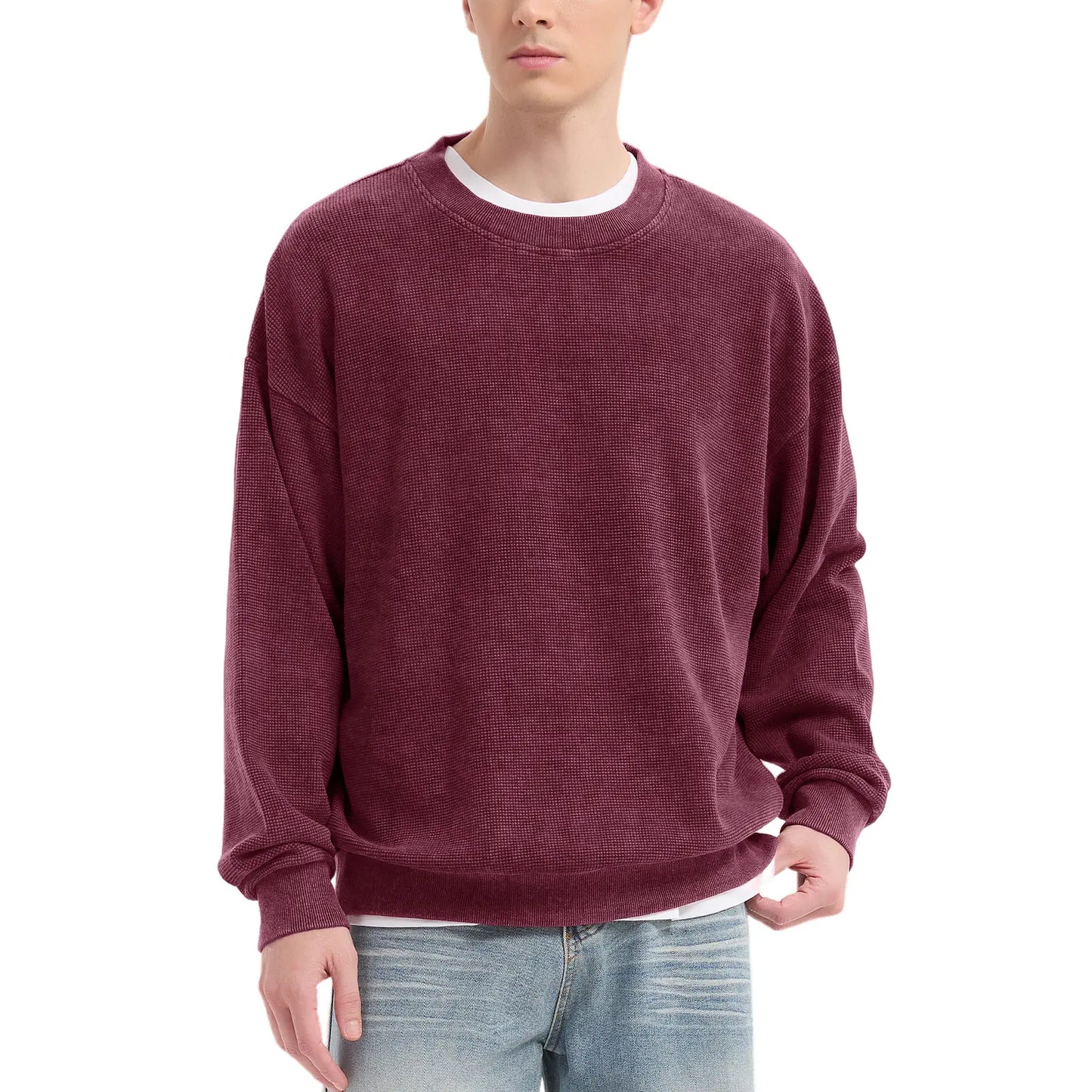 Oversized Waffle Sweatshirt Cotton Pullover