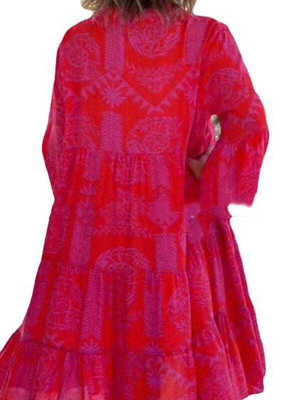 Bohemian Red V Neck Print Maxi Dress Spring