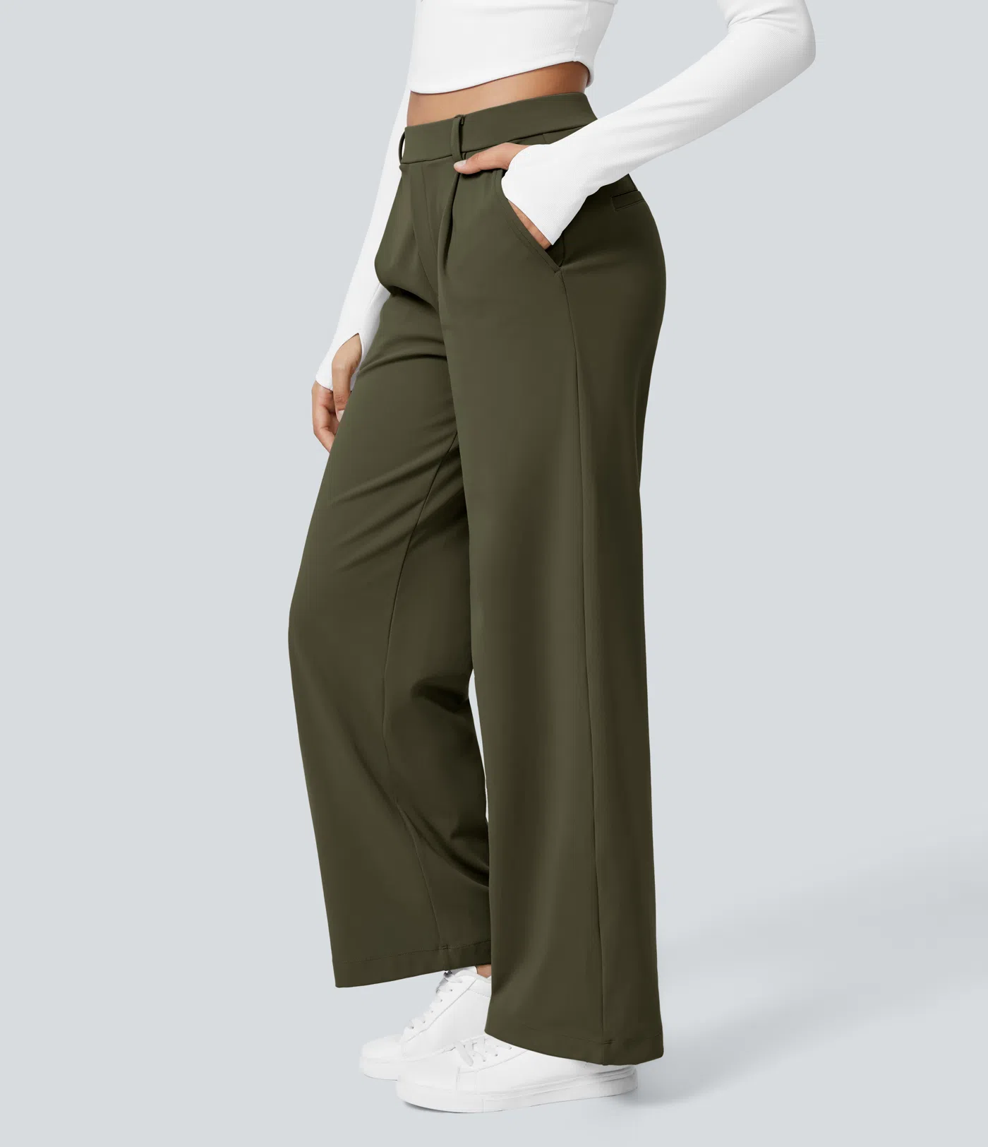 High Waisted Side Pocket Straight Leg Work Pants