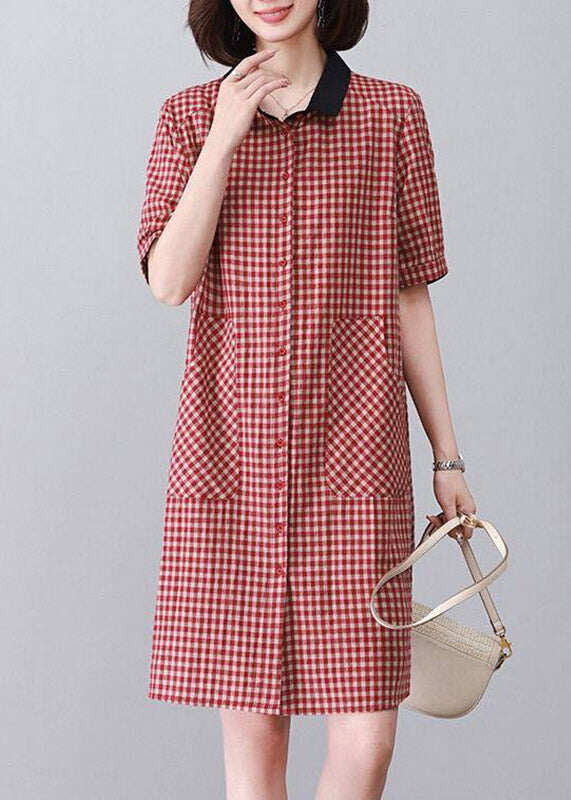 Boutique Red Peter Pan Collar Plaid Mid Dress Summer
