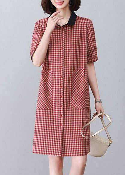 Boutique Red Peter Pan Collar Plaid Mid Dress Summer