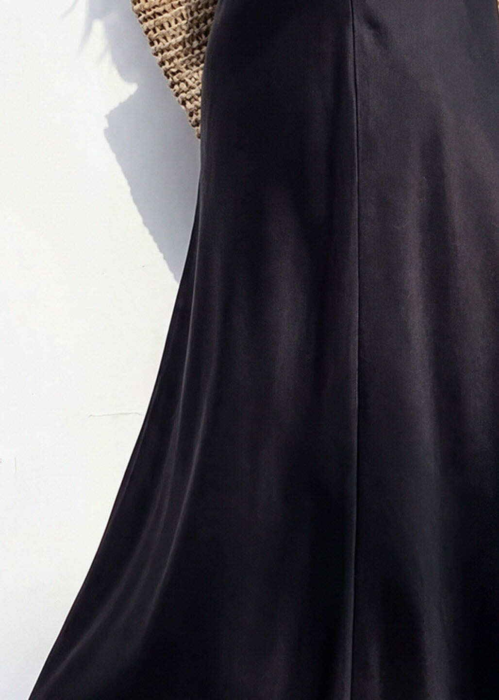 Italian Black Patchwork High Waist Silk Skirt Spring