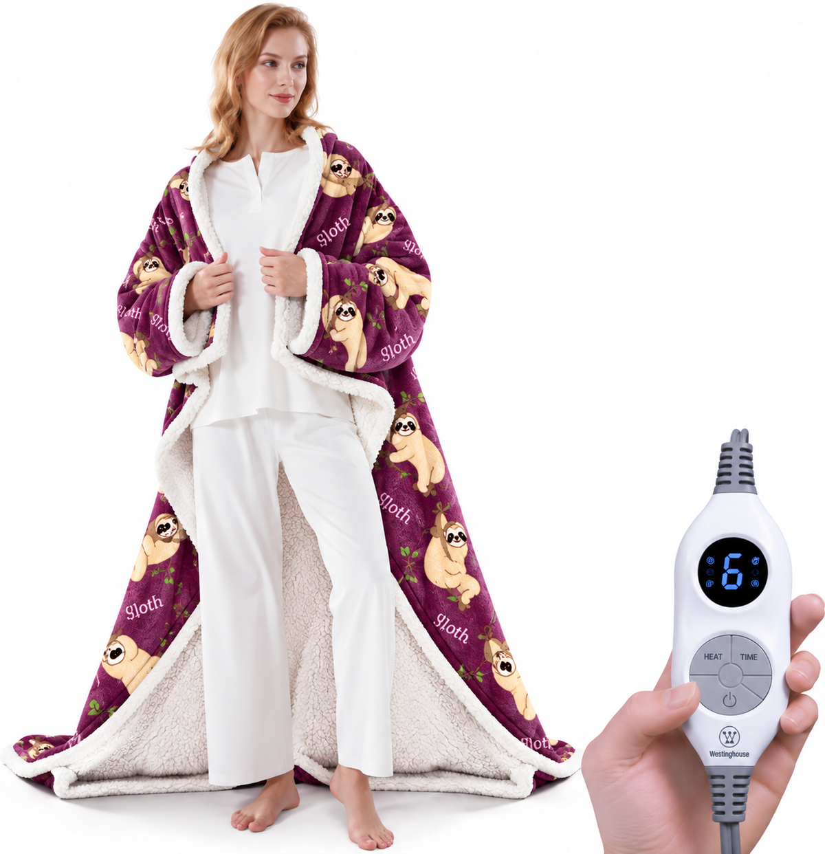 🔥 Wearable Heated Sherpa Blanket with Foot Pocket – Cozy Warmth & Auto Shut-Off