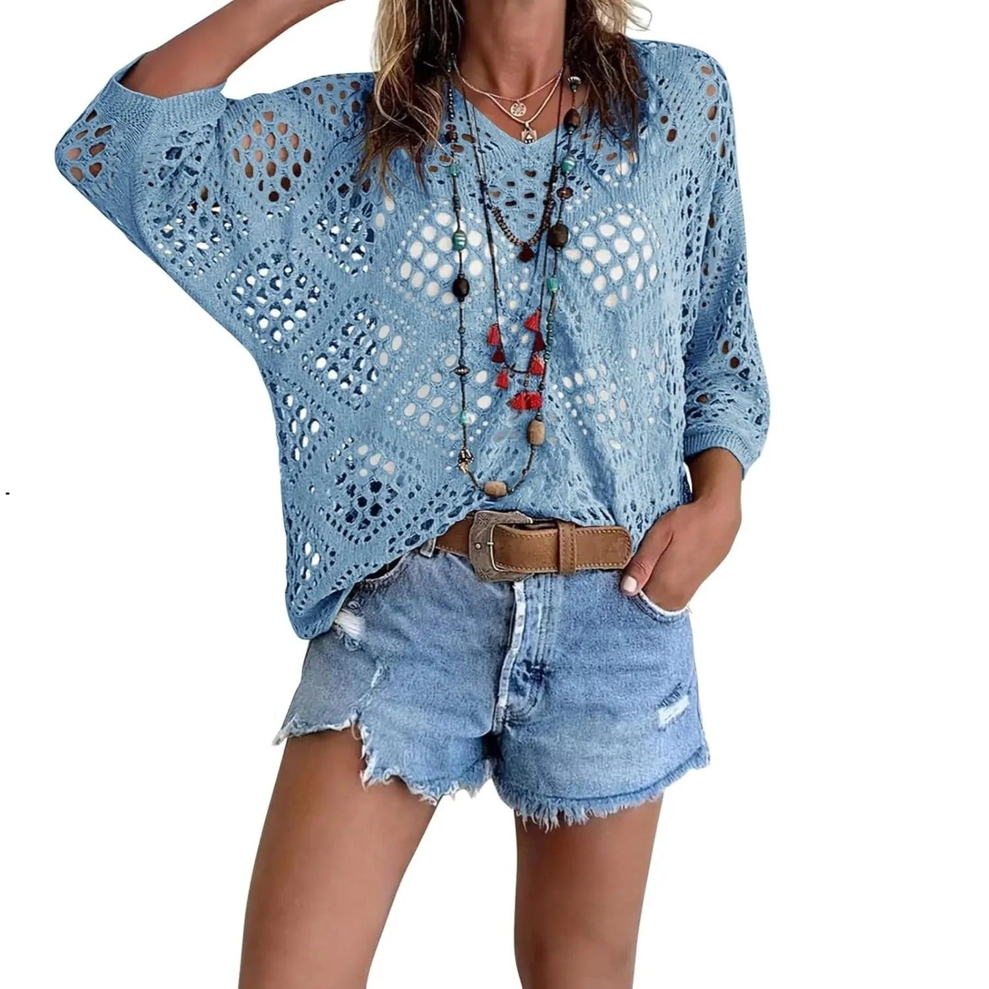Final Sale🔥 Inspired Beige Crochet Top with V-Neck