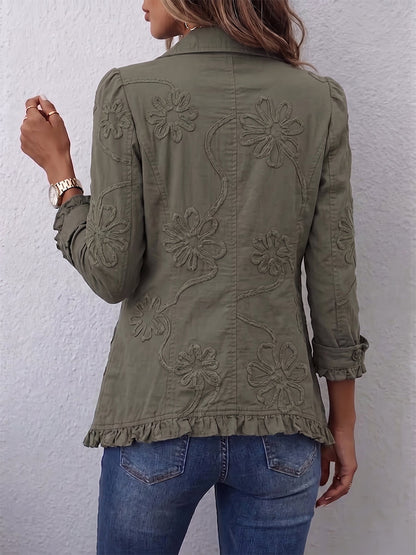 💝💝Boho-Chic Floral Embroidered Utility Ruffled Trim Jacket